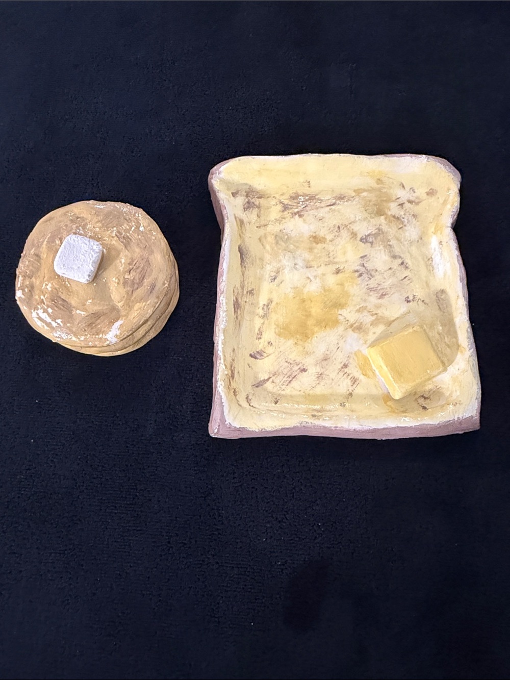 Handmade Ceramic Toast & Pancake Trinket Set in Yellow